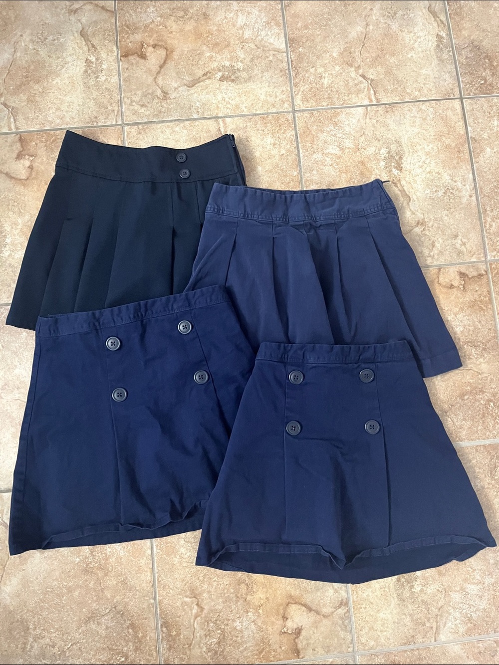 Set of Four Navy Blue School Uniform Pleated Skirts